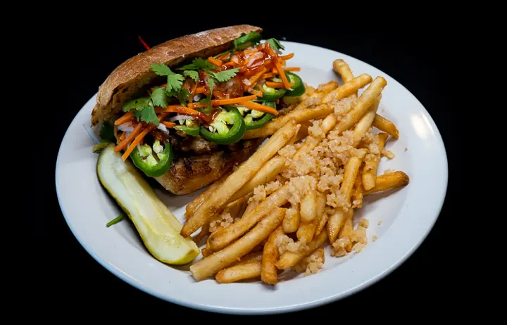 Backcountry Banh Mi — shredded pork shoulder with daikon carrot slaw