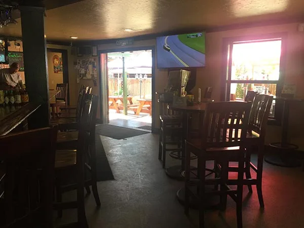 Inside the dining room looking out toward the entrance