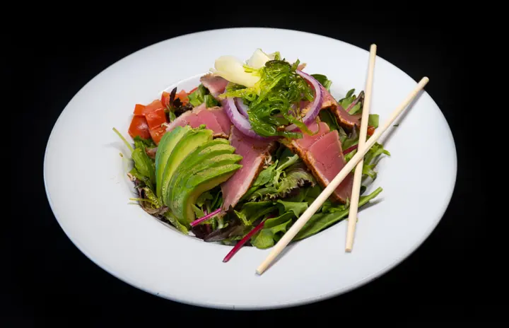 Seared Ahi salad with seaweed, avocado and creamy wasabi dressing